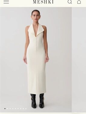 Meshki Ivory Strapless Maxi Dress with Button Detail